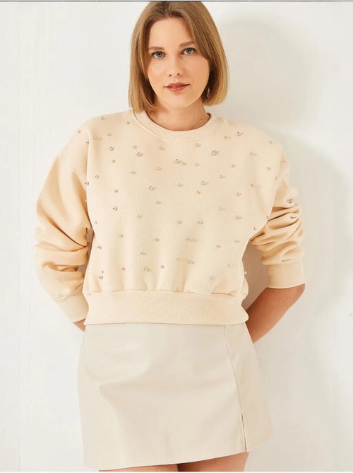 Crew neck sweatshirt met parelmoeren driedubbele garens en geborstelde afwerking lucci - Kiabi