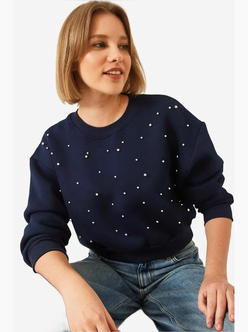 Crew neck sweatshirt met parelmoeren driedubbele garens en geborstelde afwerking lucci - Kiabi