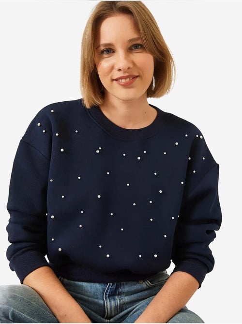 Crew neck sweatshirt met parelmoeren driedubbele garens en geborstelde afwerking lucci - Kiabi