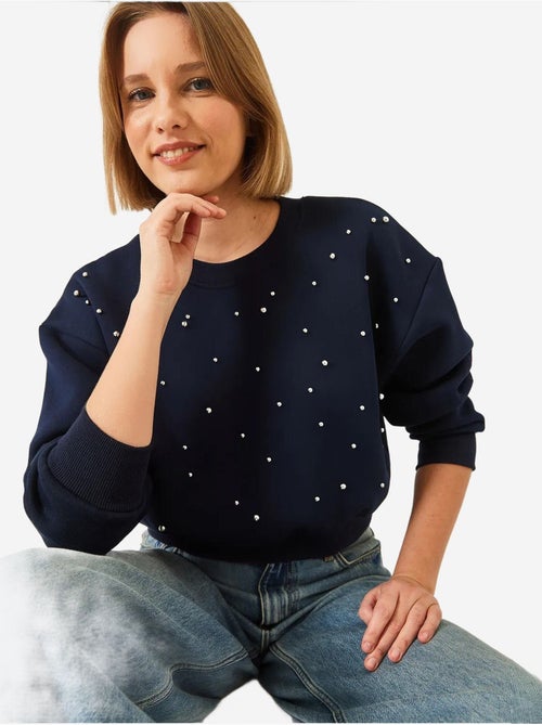 Crew neck sweatshirt met parelmoeren driedubbele garens en geborstelde afwerking lucci - Kiabi