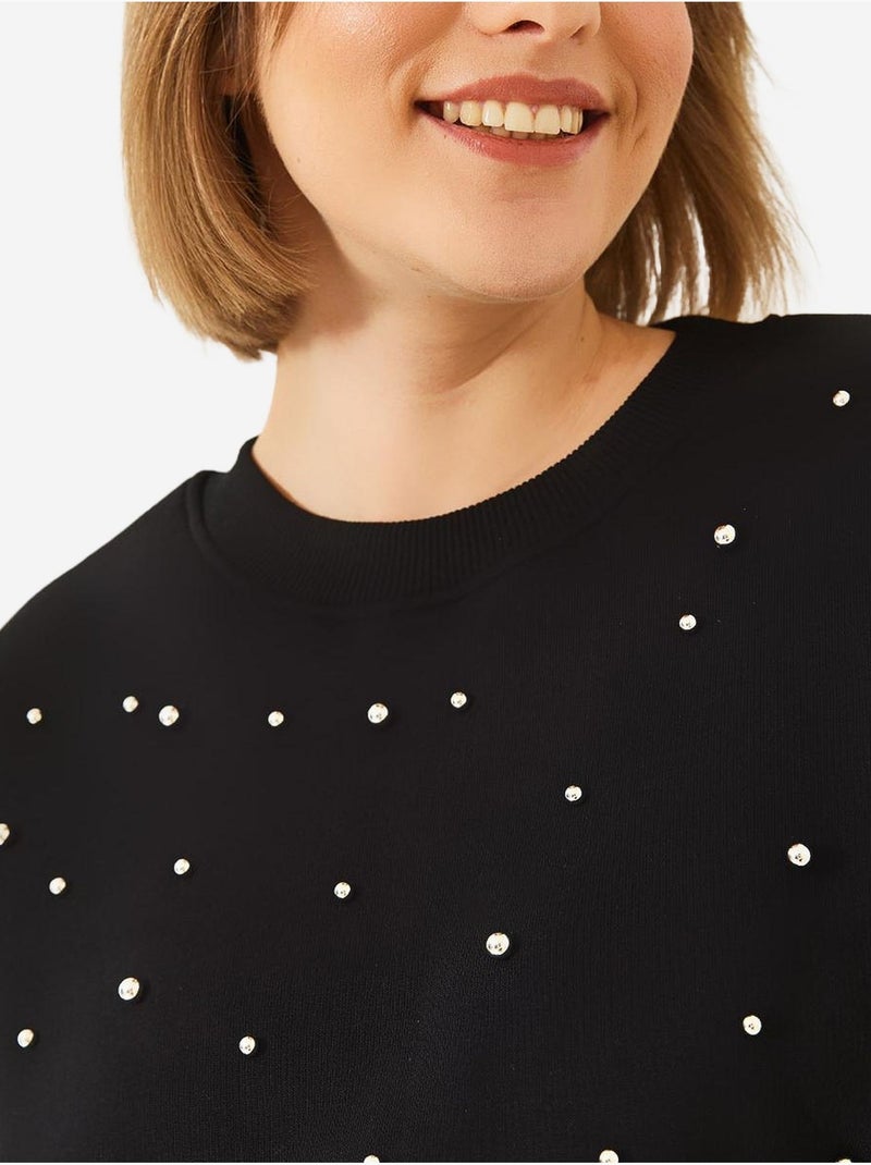 Crew neck sweatshirt met parelmoeren driedubbele garens en geborstelde afwerking lucci Zwart - Kiabi