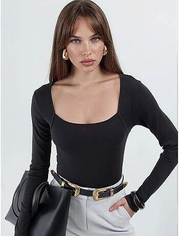 Crop blouse à coupe ajustée avec col carré busem