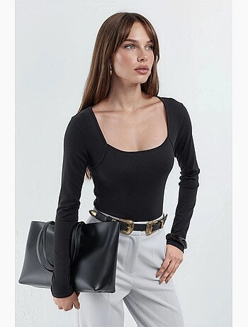 Crop blouse à coupe ajustée avec col carré busem
