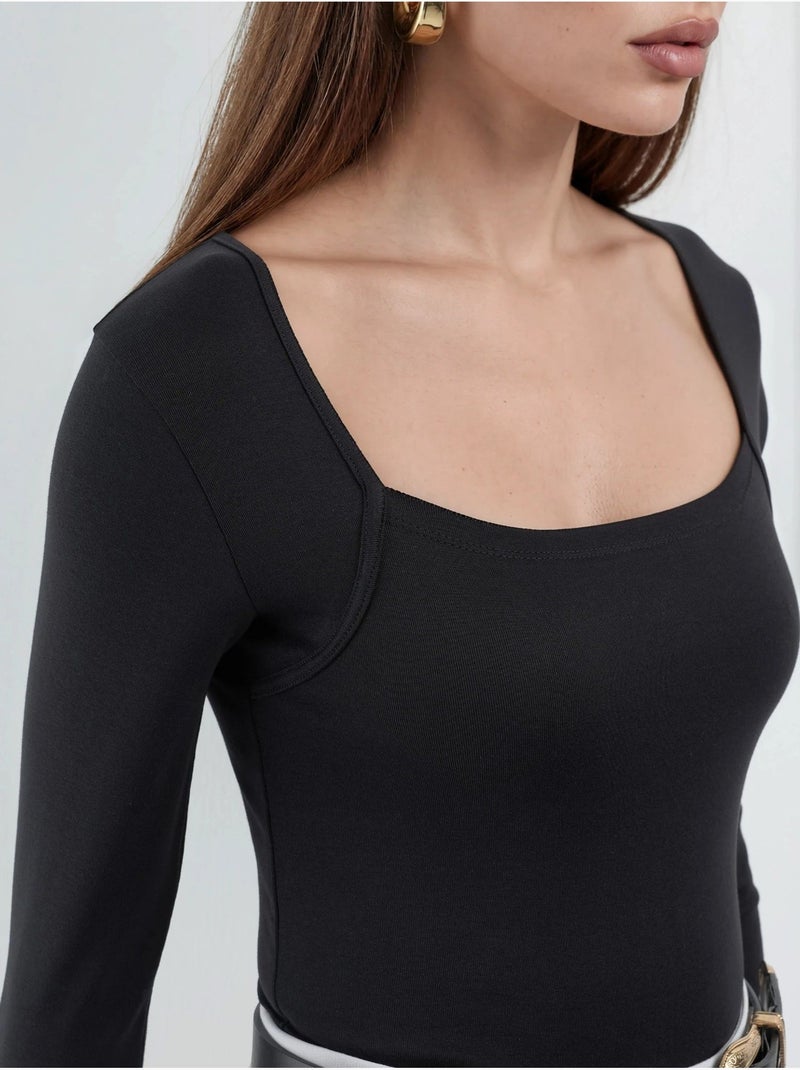 Crop blouse à coupe ajustée avec col carré busem Noir - Kiabi