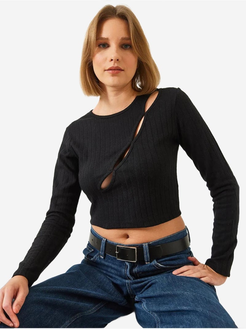 Crop blouse met piping aan de voorkant lucci Zwart - Kiabi