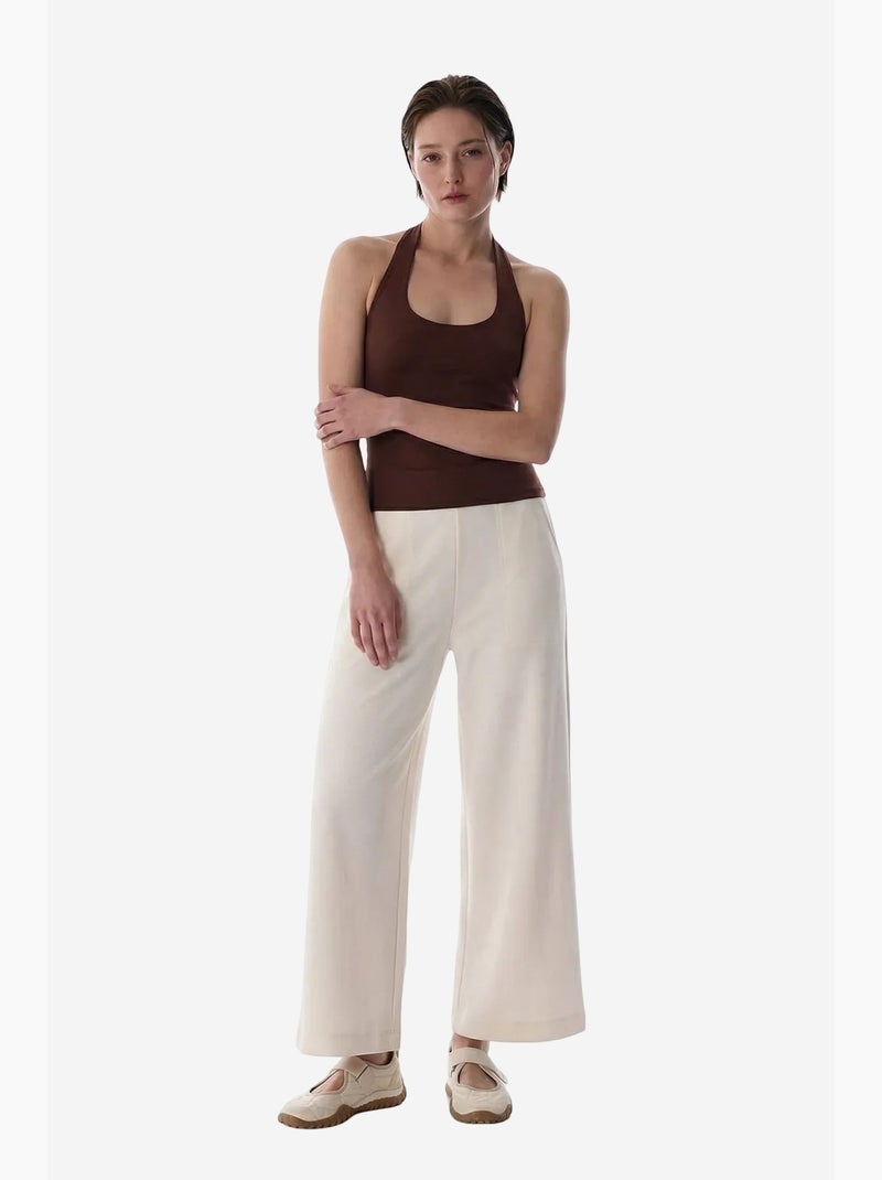 Crop broek van modal met hoge taille penti Gebroken wit - Kiabi