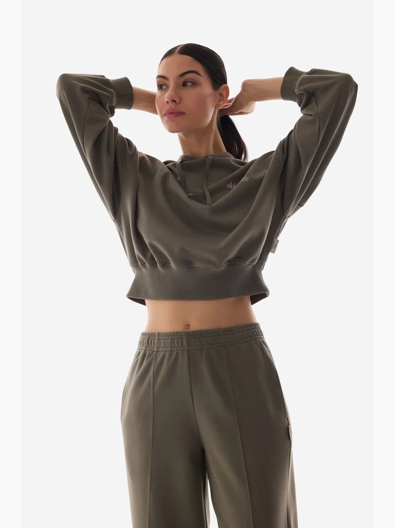 Crop hoodie met lange mouwen en capuchon penti Kaki - Kiabi