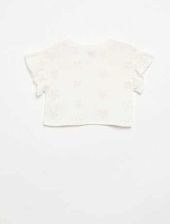 Cropped T-shirt met broderie anglaise