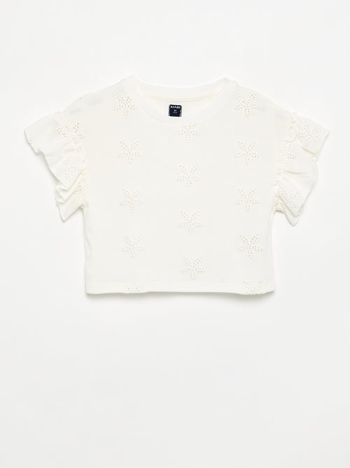 Crop T-shirt met broderie anglaise - Kiabi