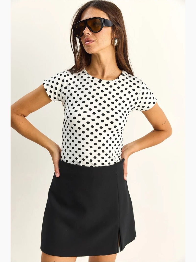 Crop-t-shirt met polkadots en ronde hals lucci Wit Zwart - Kiabi