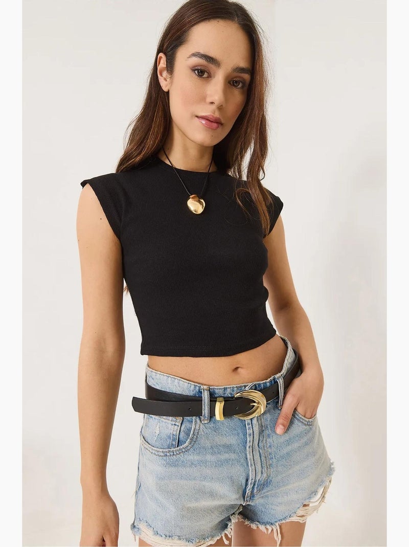 Crop t-shirt met ronde hals lucci Zwart - Kiabi