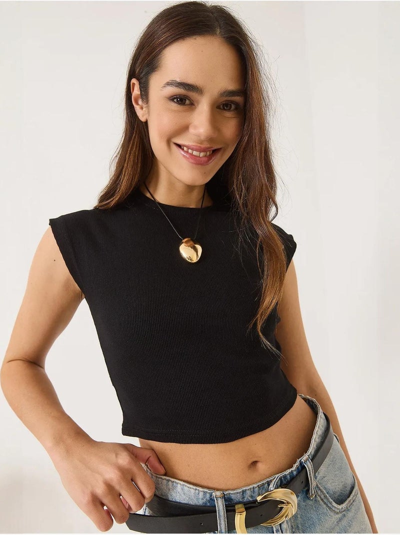 Crop t-shirt met ronde hals lucci Zwart - Kiabi