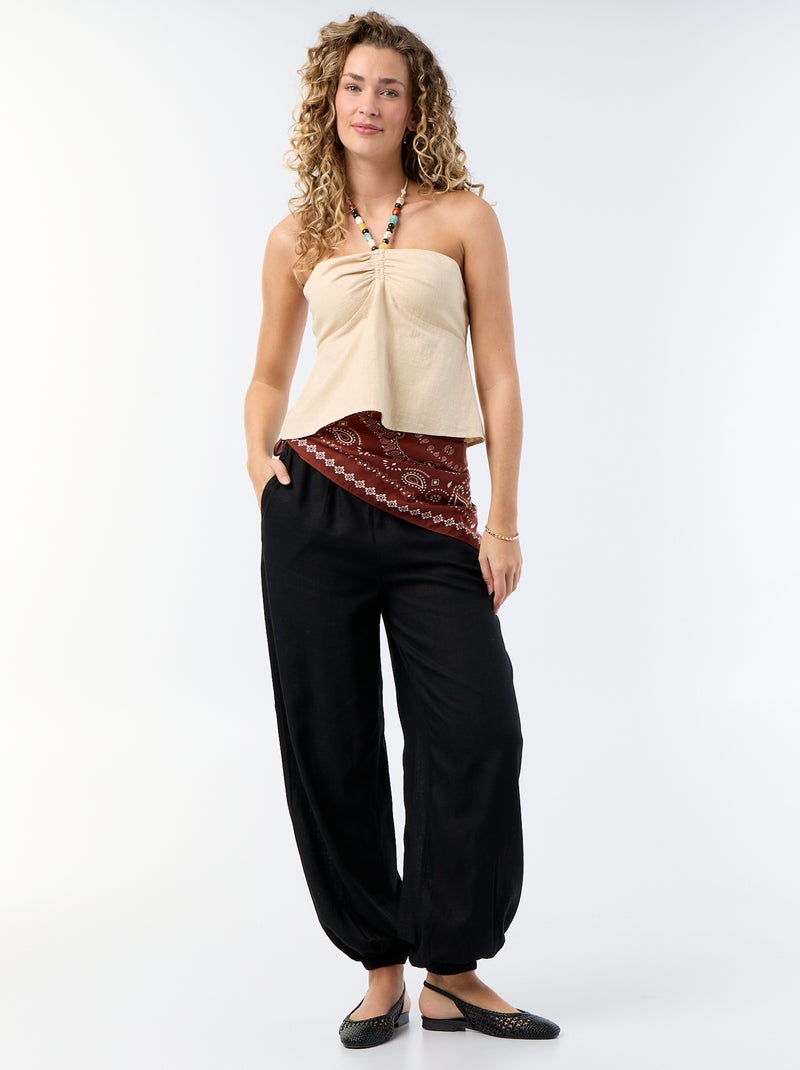 Crop top en lin mélangé avec perles Beige - Kiabi