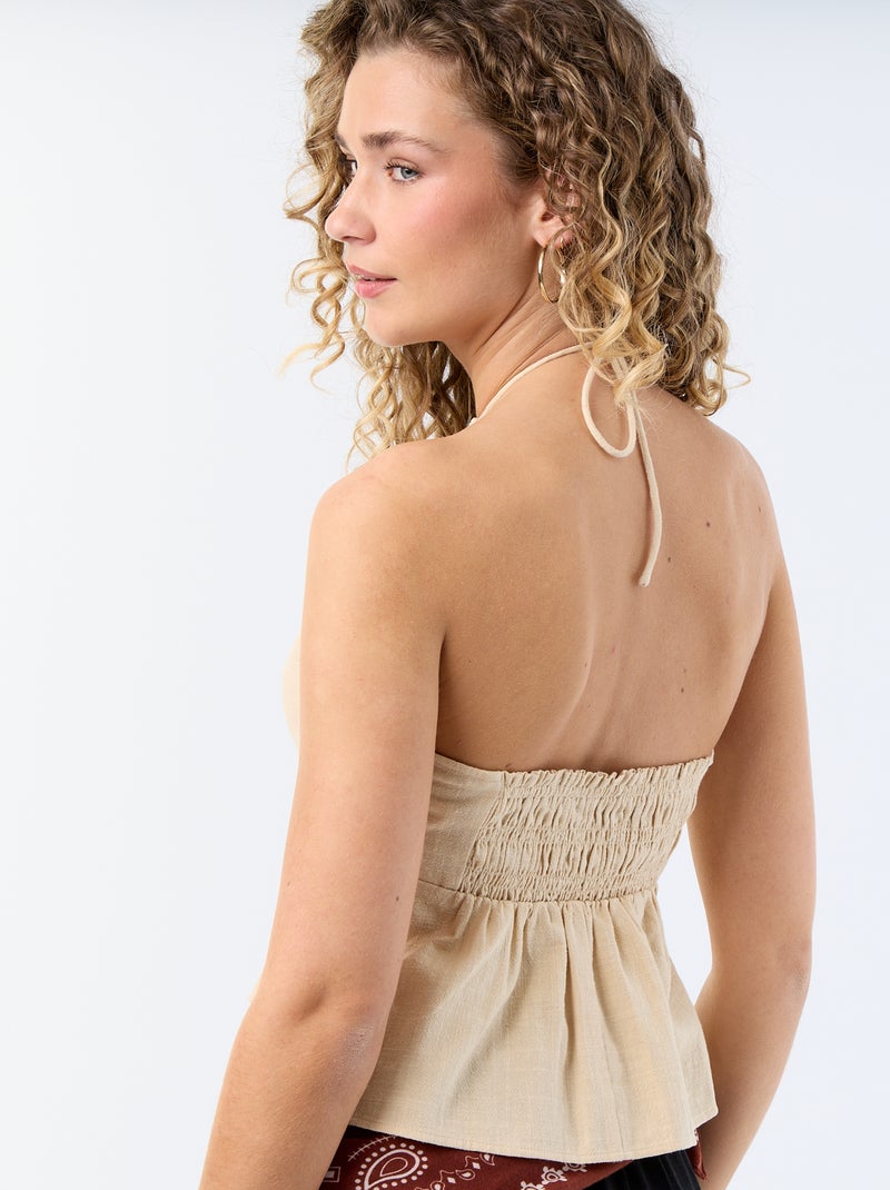 Crop top en lin mélangé avec perles Beige - Kiabi