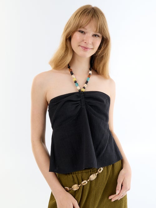 Crop top en lin mélangé avec perles - Kiabi