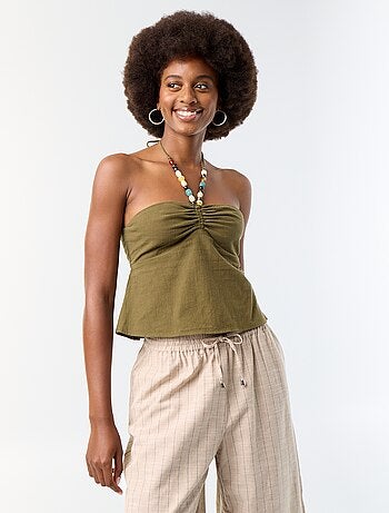 Crop top en lin mélangé avec perles