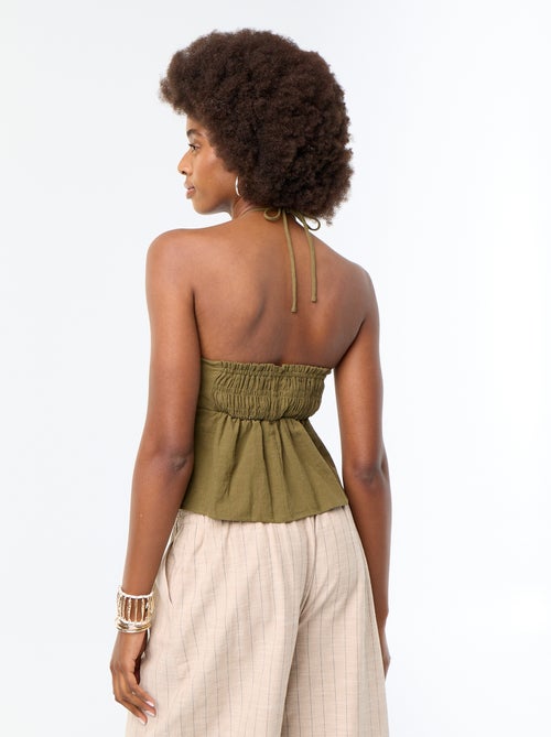 Crop top en lin mélangé avec perles - Kiabi