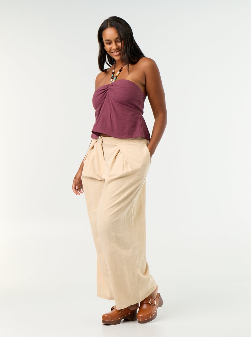 Crop top en lin mélangé avec perles Violet - Kiabi