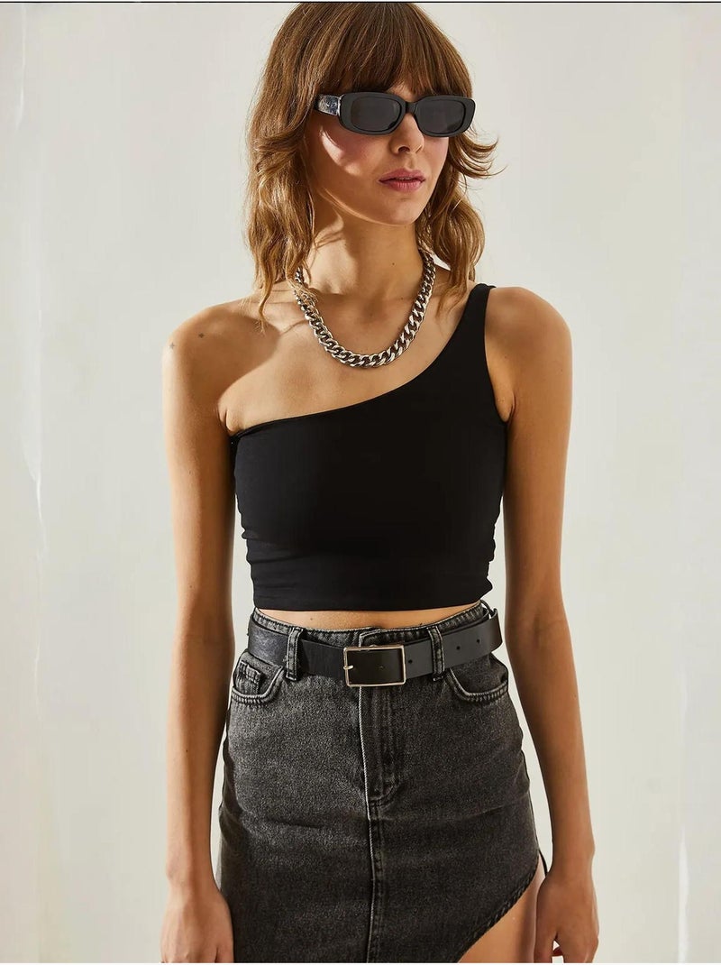 Crop top met één schouderbandjes lucci Zwart - Kiabi