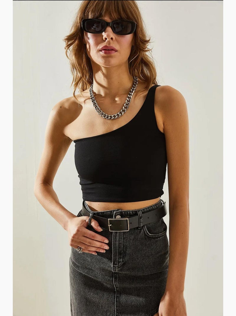 Crop top met één schouderbandjes lucci Zwart - Kiabi
