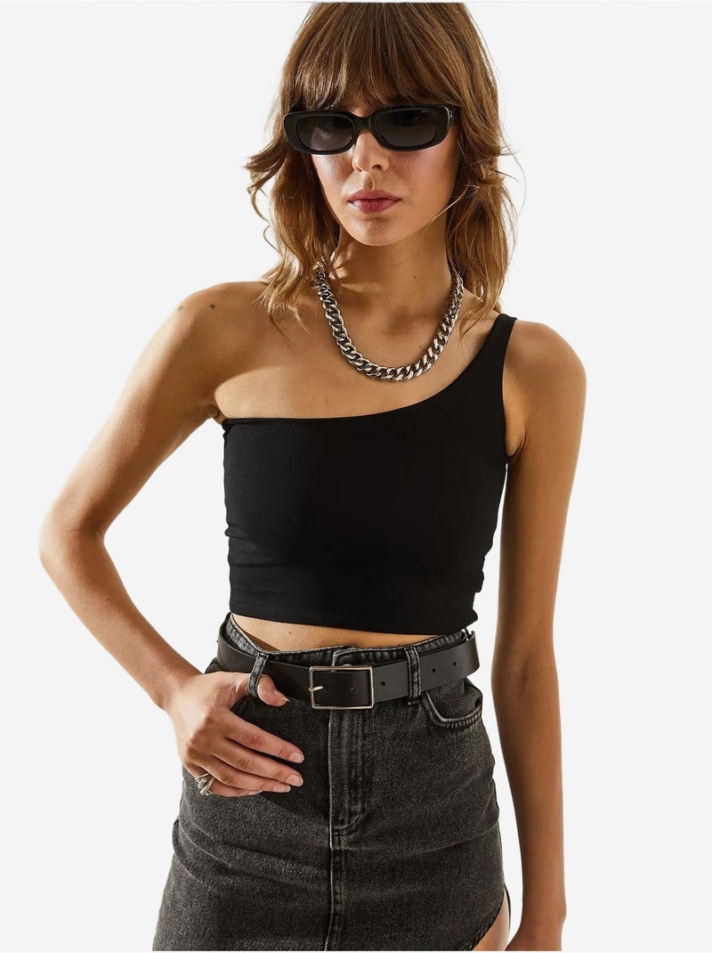 Crop top met één schouderbandjes lucci Zwart - Kiabi