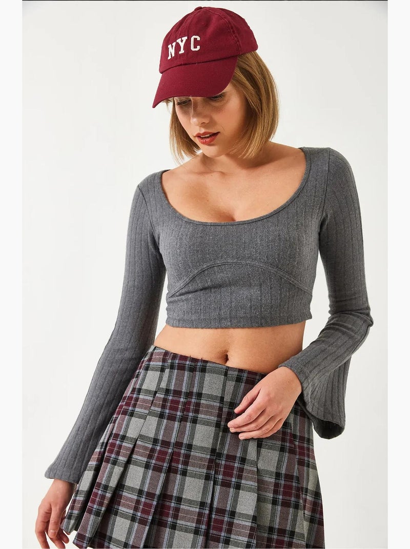 Crop top met stikseldetails lucci Grijs Zwart - Kiabi