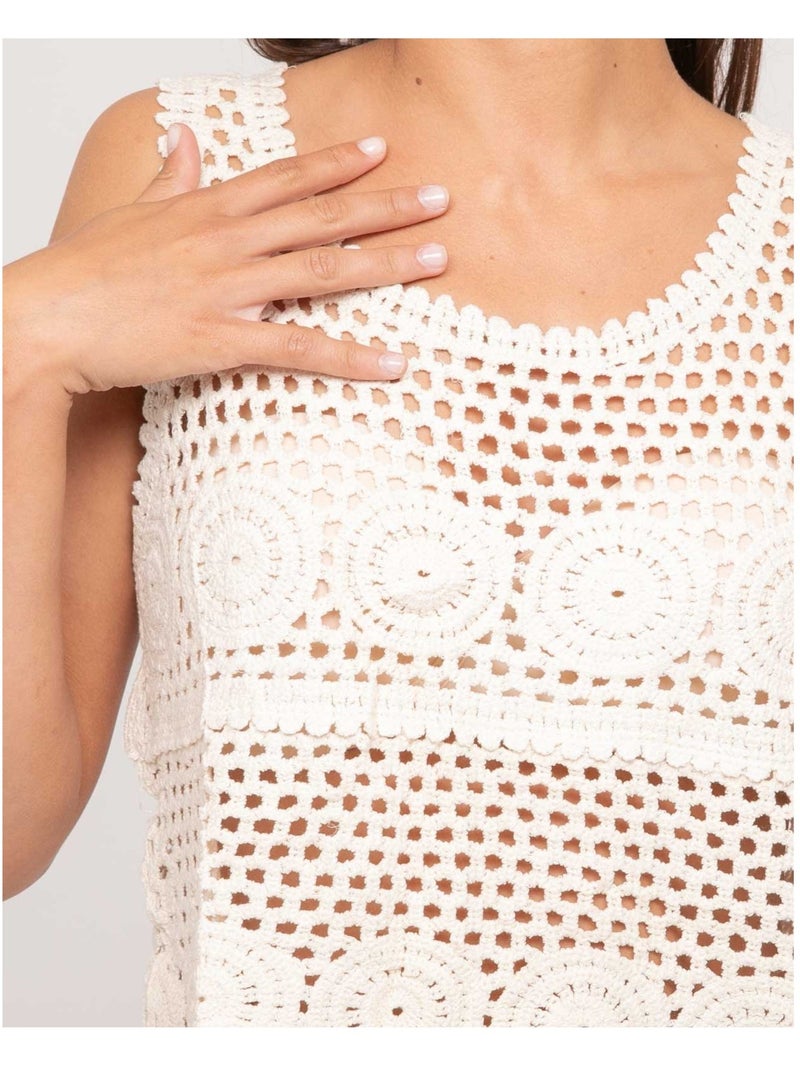Crop top sans manches crochet FOLDA Ecru - Kiabi