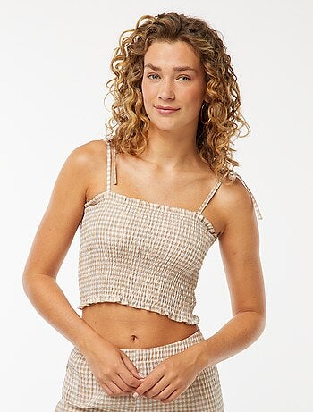 Crop top smocké carreaux vichy