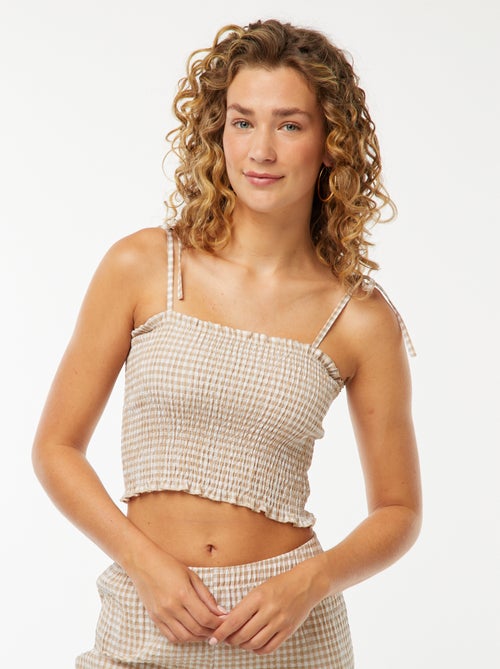 Crop top smocké carreaux vichy - Kiabi