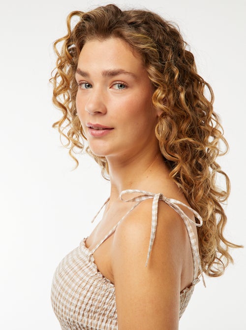 Crop top smocké carreaux vichy - Kiabi