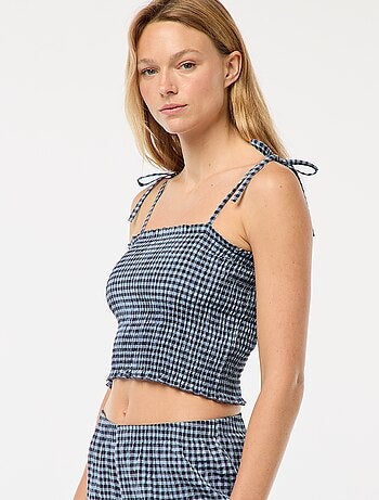 Crop top smocké carreaux vichy
