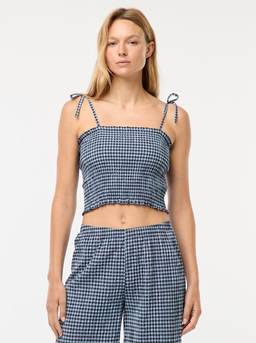 Crop top smocké carreaux vichy - Kiabi