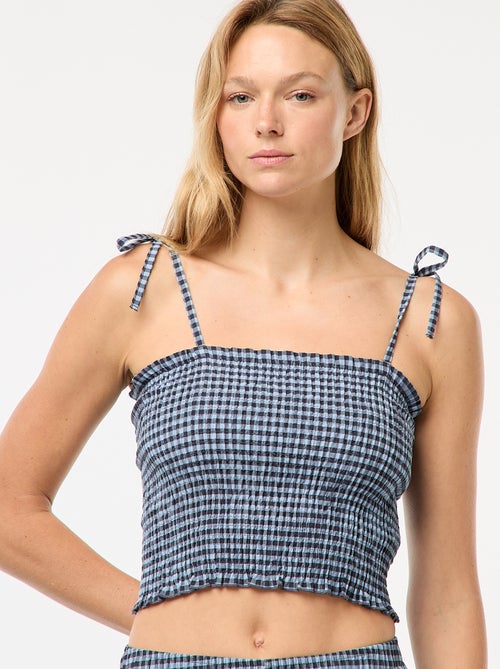 Crop top smocké carreaux vichy - Kiabi