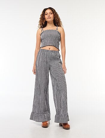 Crop top smocké carreaux vichy