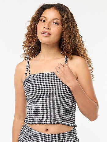 Crop top smocké carreaux vichy