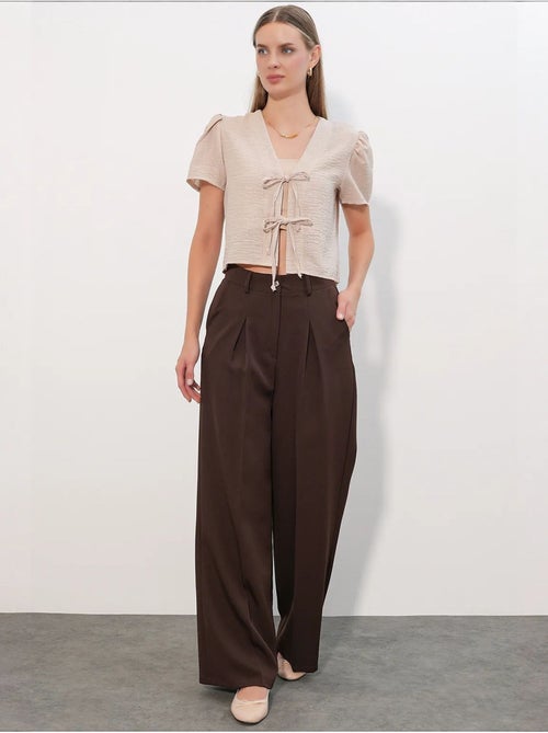Crop top texturé en mélange de lin à col en v bdart - Kiabi