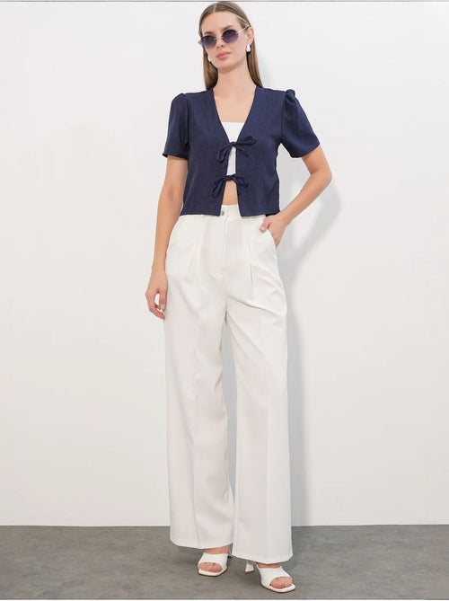 Crop top texturé en mélange de lin à col en v bdart - Kiabi
