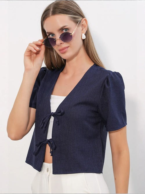 Crop top texturé en mélange de lin à col en v bdart - Kiabi