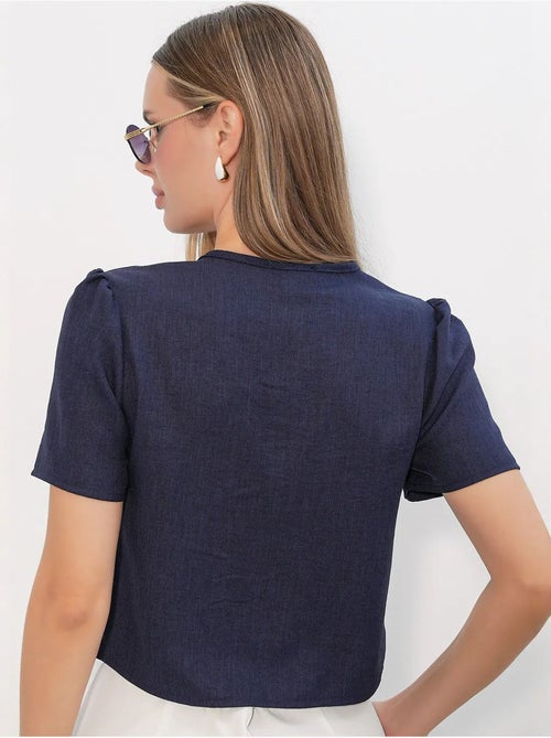 Crop top texturé en mélange de lin à col en v bdart - Kiabi