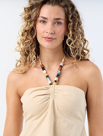 Crop top van linnenmix met parels