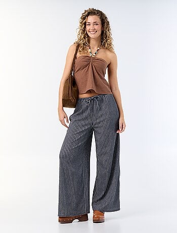 Crop top van linnenmix met parels