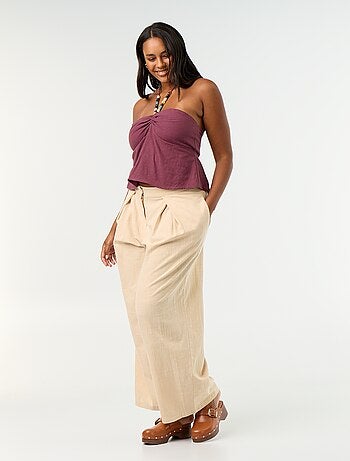 Crop top van linnenmix met parels