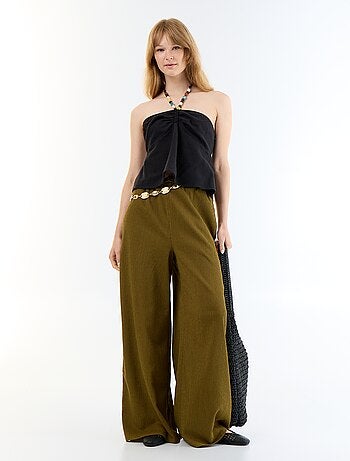 Crop top van linnenmix met parels
