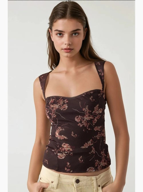 Crop top van tule met print en hartkraag hiccup - Kiabi