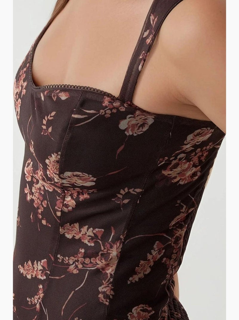 Crop top van tule met print en hartkraag hiccup Chocoladebruin - Kiabi