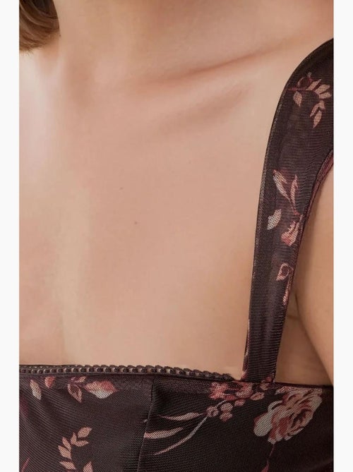 Crop top van tule met print en hartkraag hiccup - Kiabi
