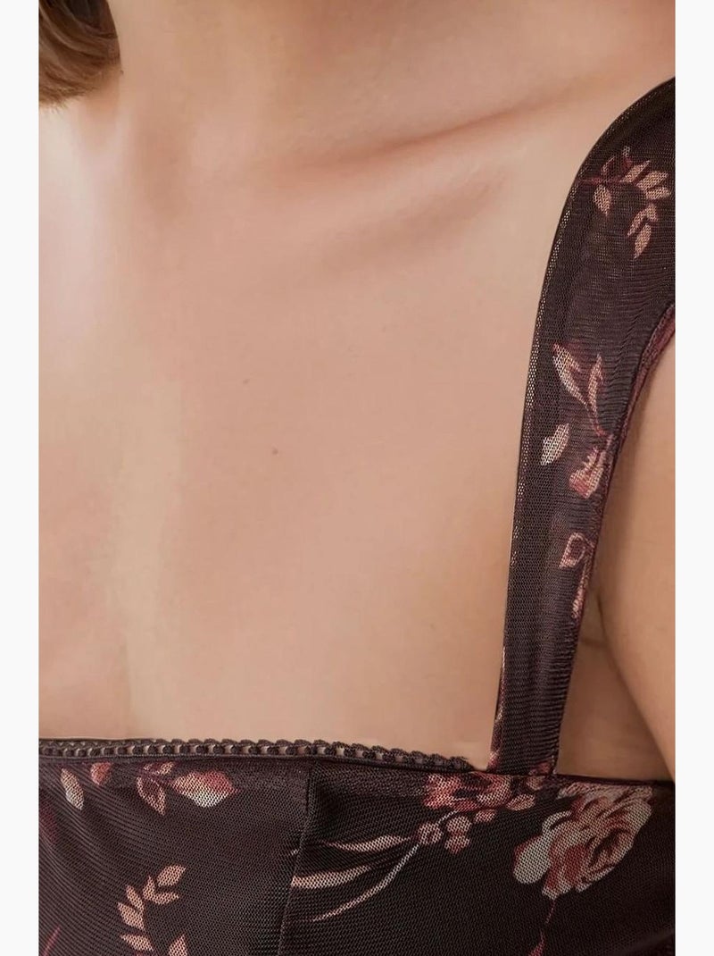 Crop top van tule met print en hartkraag hiccup Chocoladebruin - Kiabi