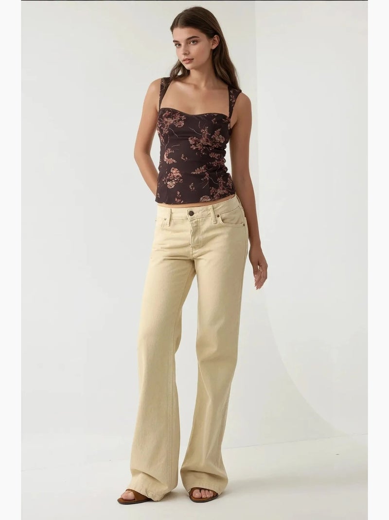 Crop top van tule met print en hartkraag hiccup Chocoladebruin - Kiabi