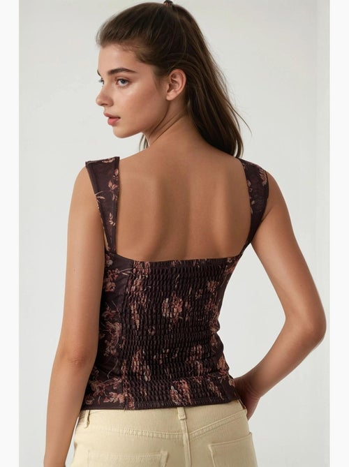 Crop top van tule met print en hartkraag hiccup - Kiabi