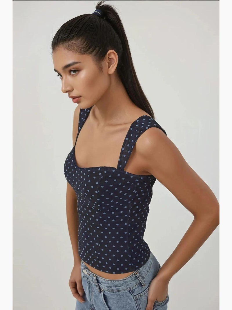 Crop top van tule met print en hartkraag hiccup Marineblauw - Kiabi